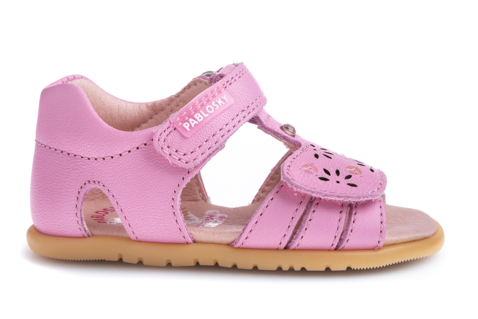 Sandálias para Bebé de Pele com Velcro Rosa-6