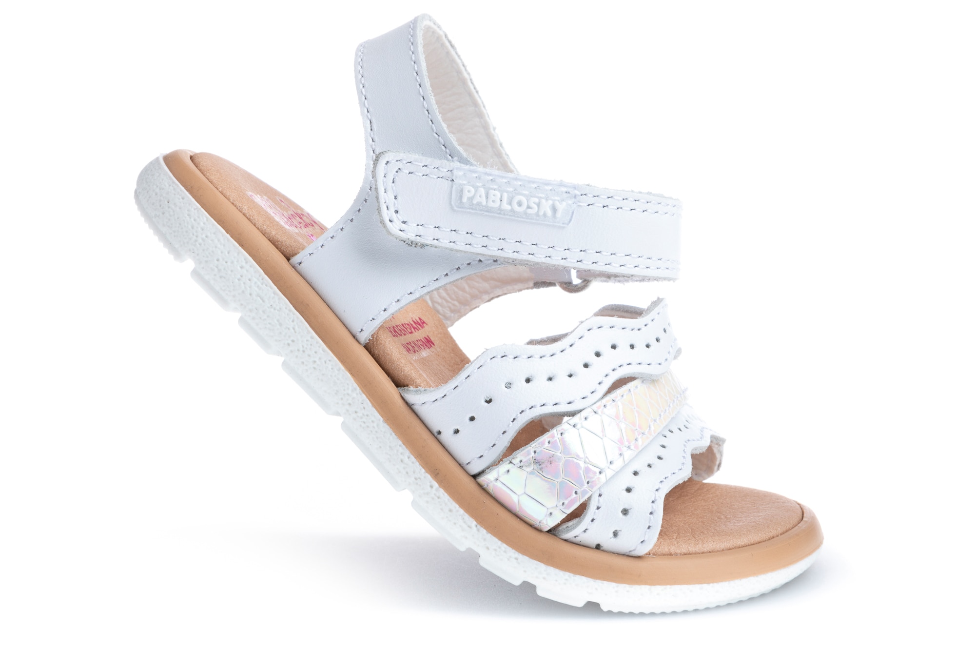 Sandálias para Bebé Brancas de Pele com Velcro Pablosky Branco-2