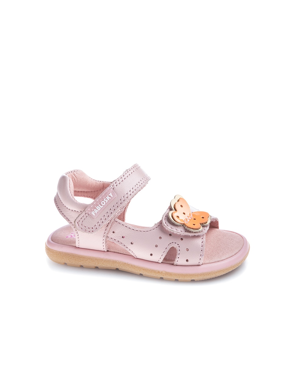 Sandálias para Bebé de Pele com Velcro Rosa-1