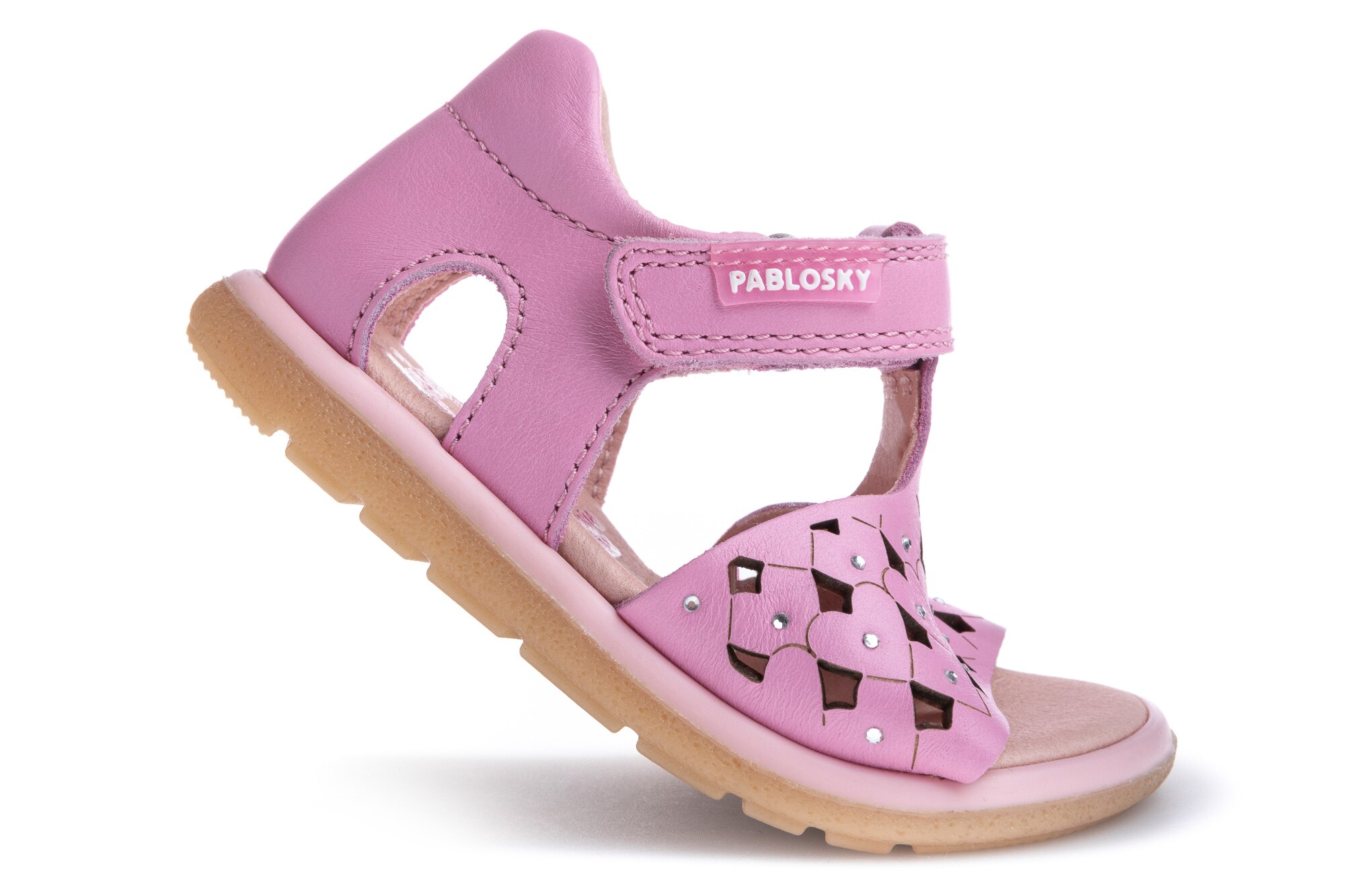 Sandálias para Bebé de Pele com Velcro Pablosky Rosa-2