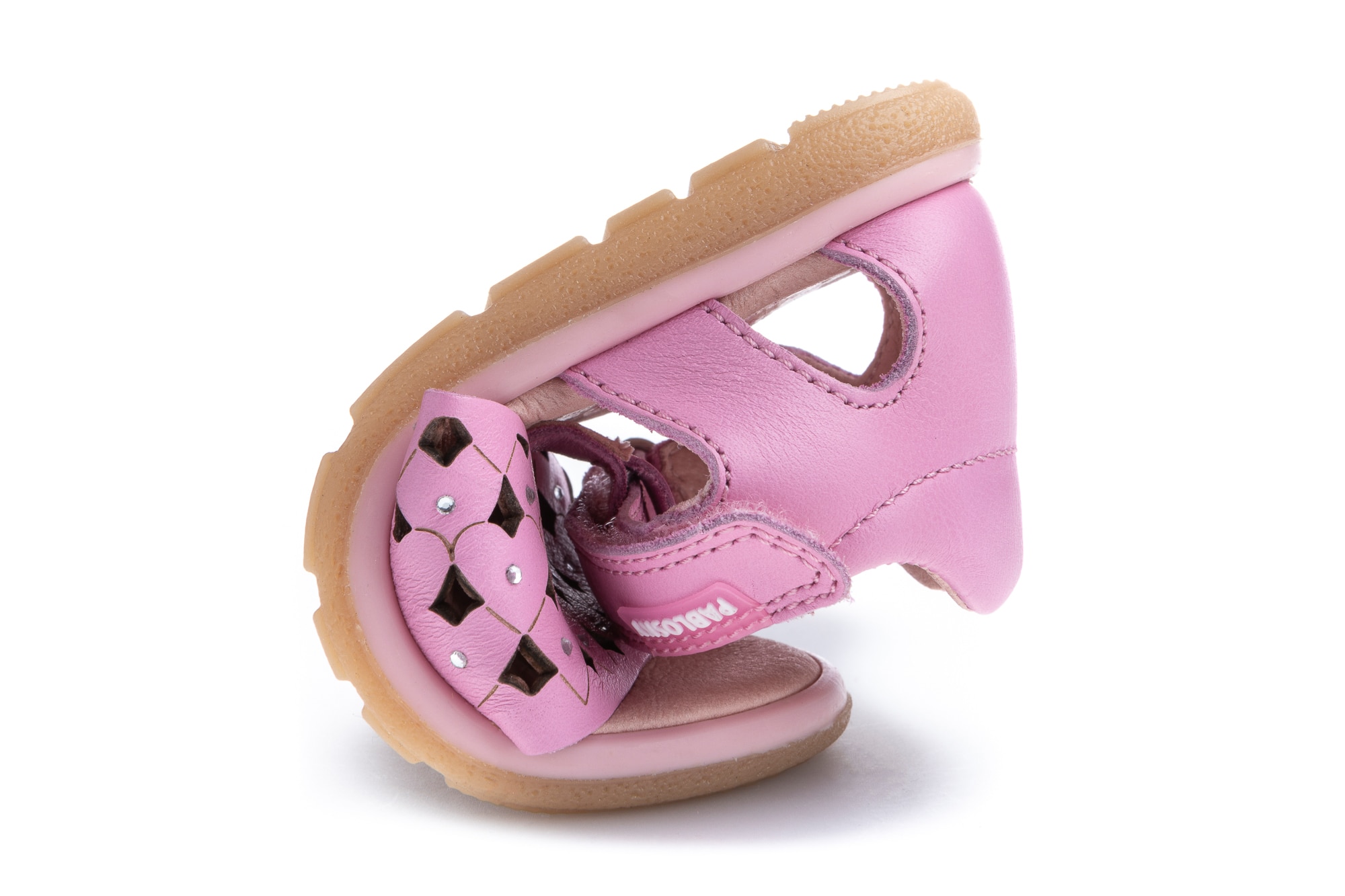 Sandálias para Bebé de Pele com Velcro Pablosky Rosa-3