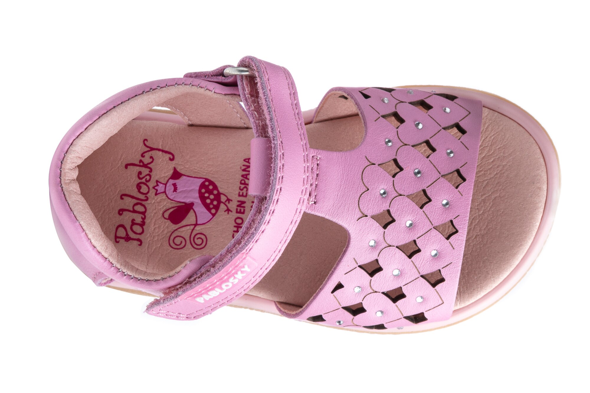 Sandálias para Bebé de Pele com Velcro Pablosky Rosa-4