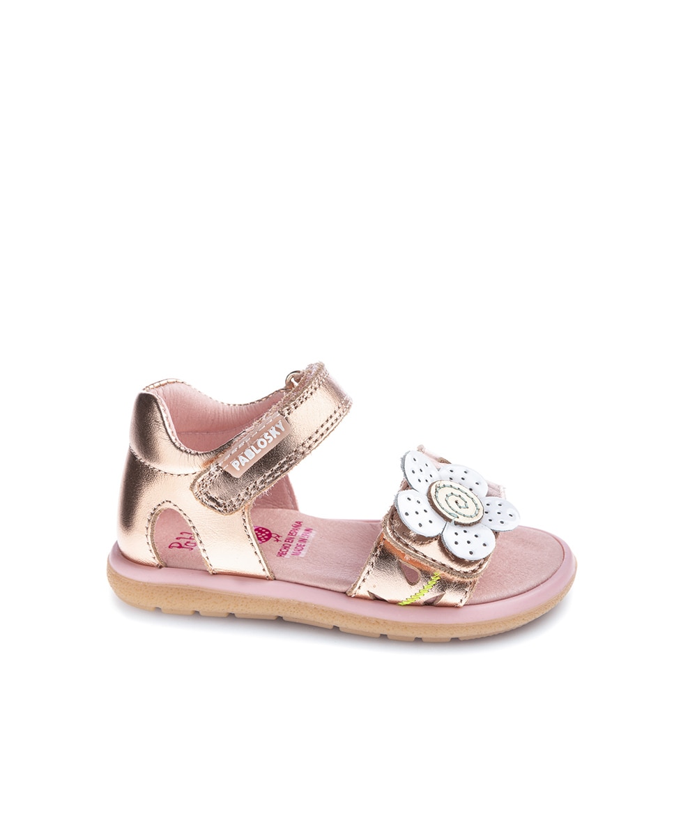 Sandálias para Bebé de Pele com Velcro Ouro-1