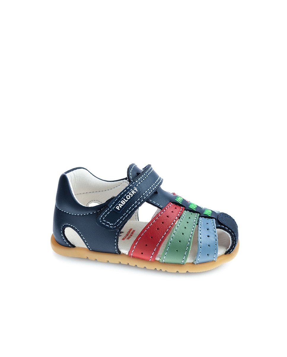 Sandálias para Bebé de Pele com Velcro Azul-marinho-1