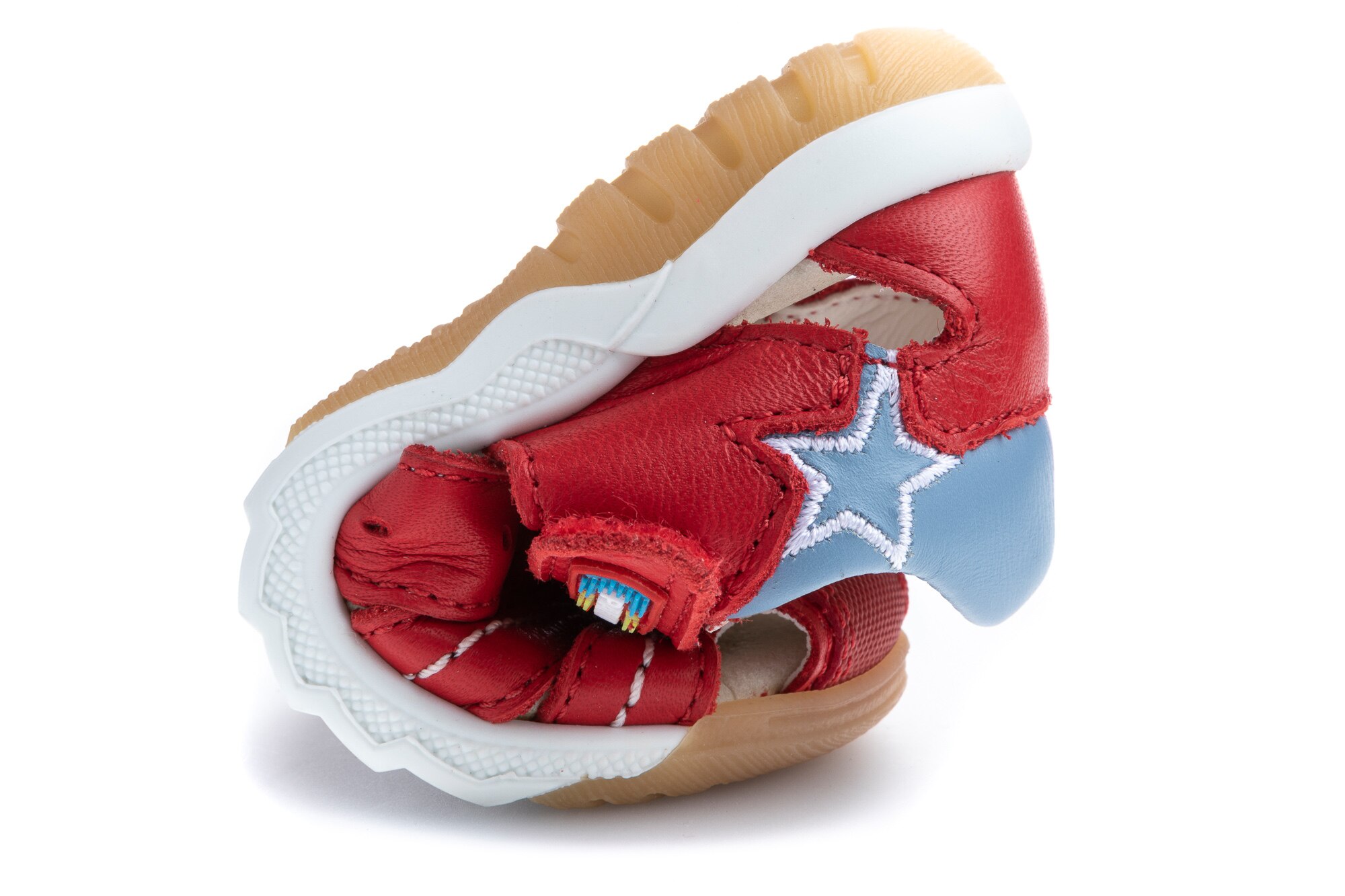 Sandálias para Bebé de Pele com Velcro Vermelho-3