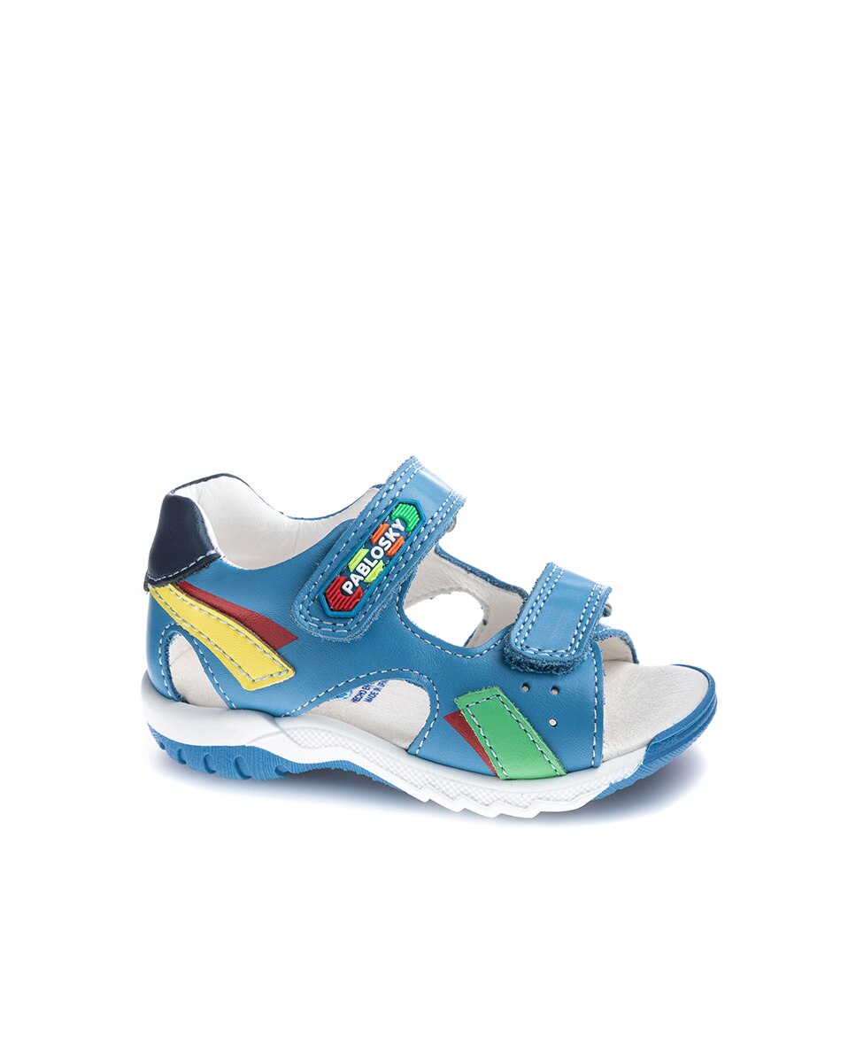 Sandálias para Bebé de Pele com Velcro Azul-1