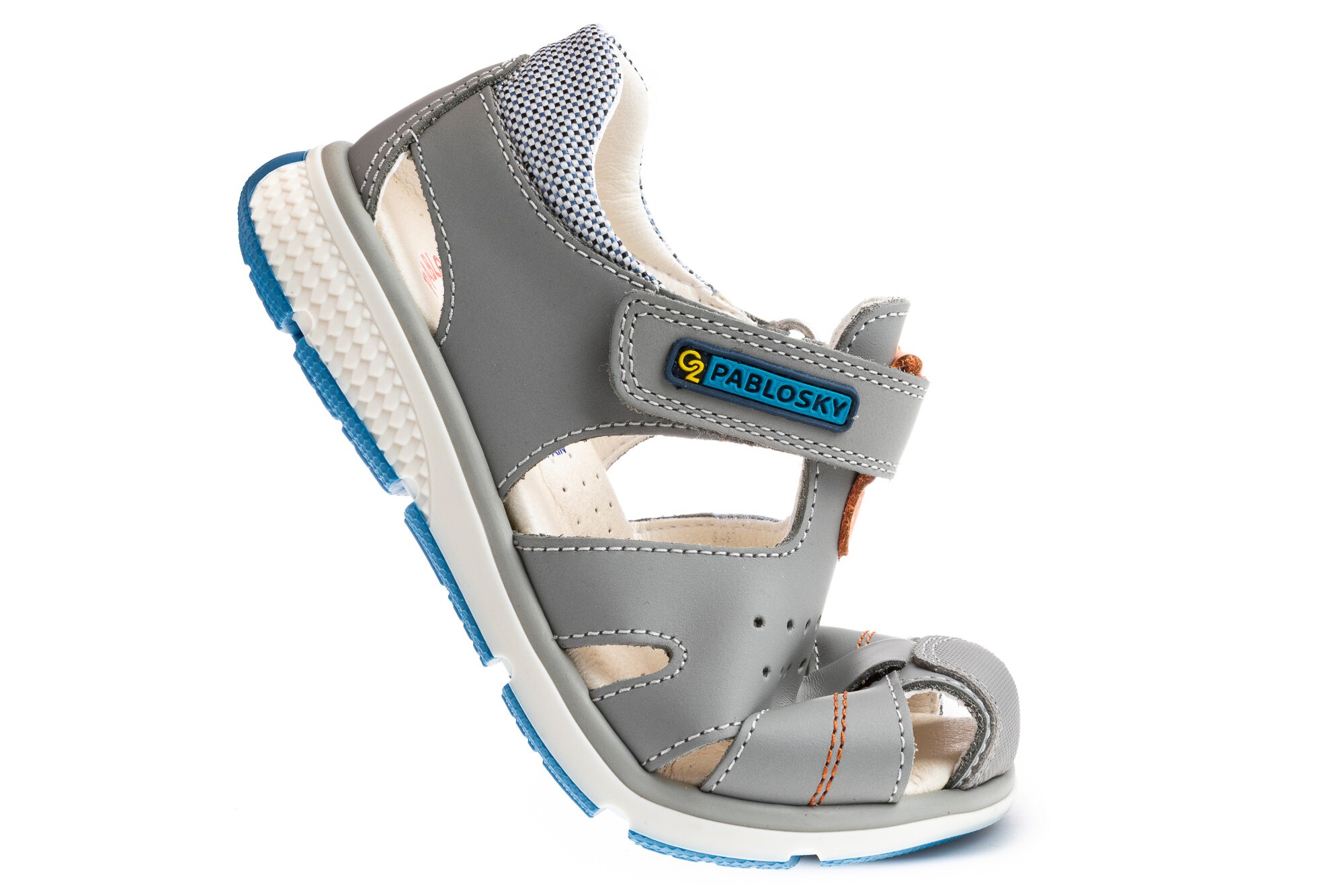 Sandálias Infantil de Pele com Velcro Cinzento / Laranja-2