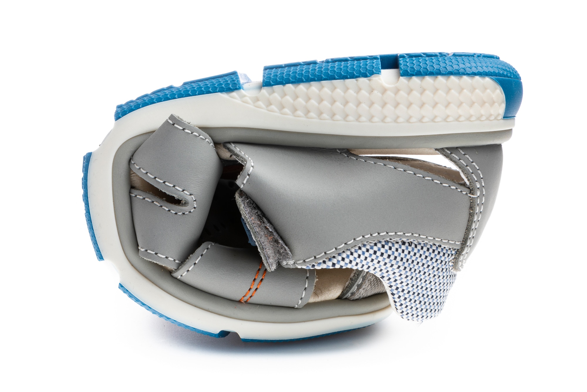 Sandálias Infantil de Pele com Velcro Cinzento / Laranja-3