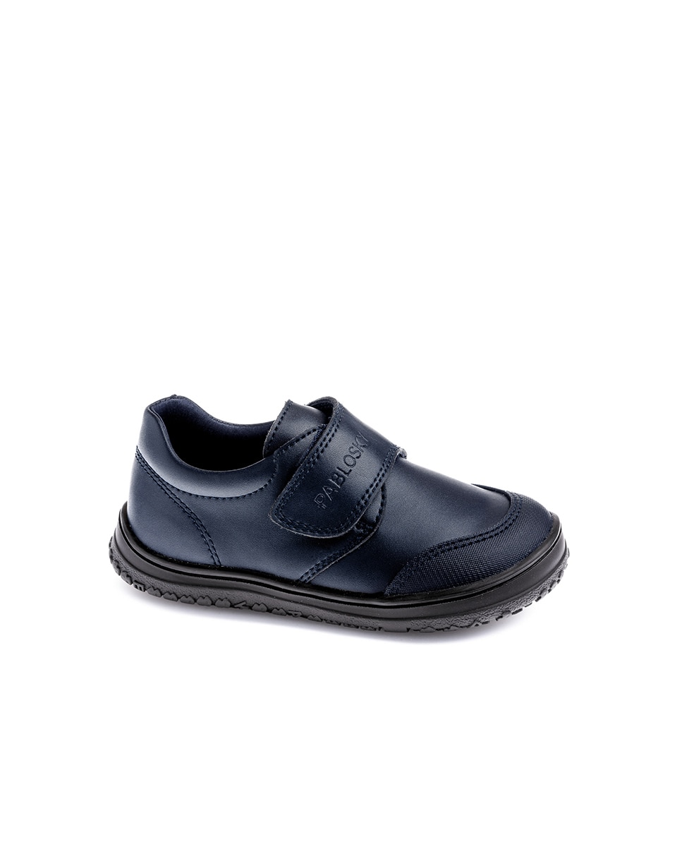 Mocassins em Pele com Fecho Aderente para Uniforme Escolar Azul-1