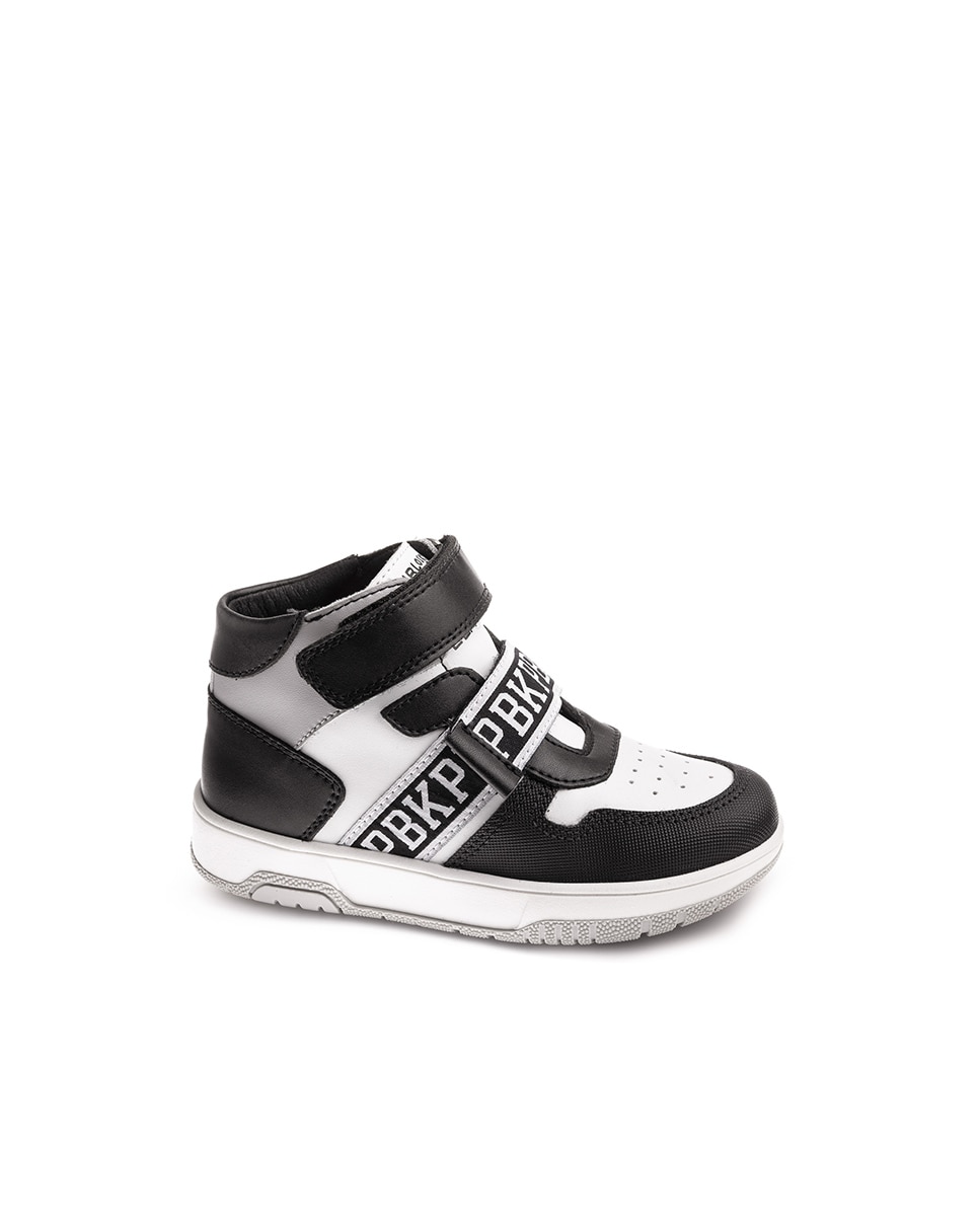 Sapatilhas Desportivas Infantil de Pele com Velcro Preto / Branco-1