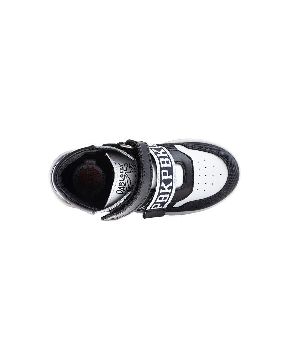 Sapatilhas Desportivas Infantil de Pele com Velcro Pablosky Preto / Branco-4