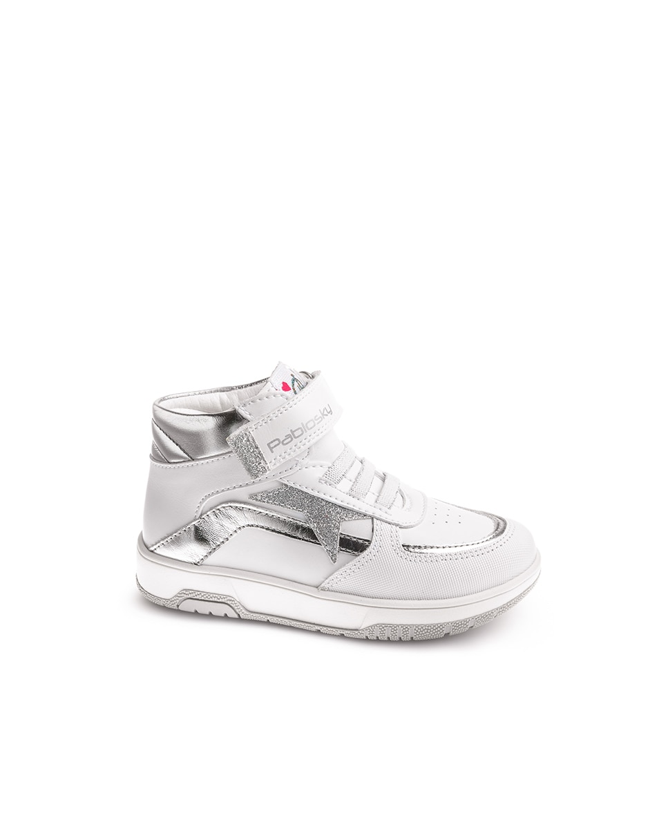 Sapatilhas Desportivas Infantil de Pele com Velcro Pablosky Branco-1