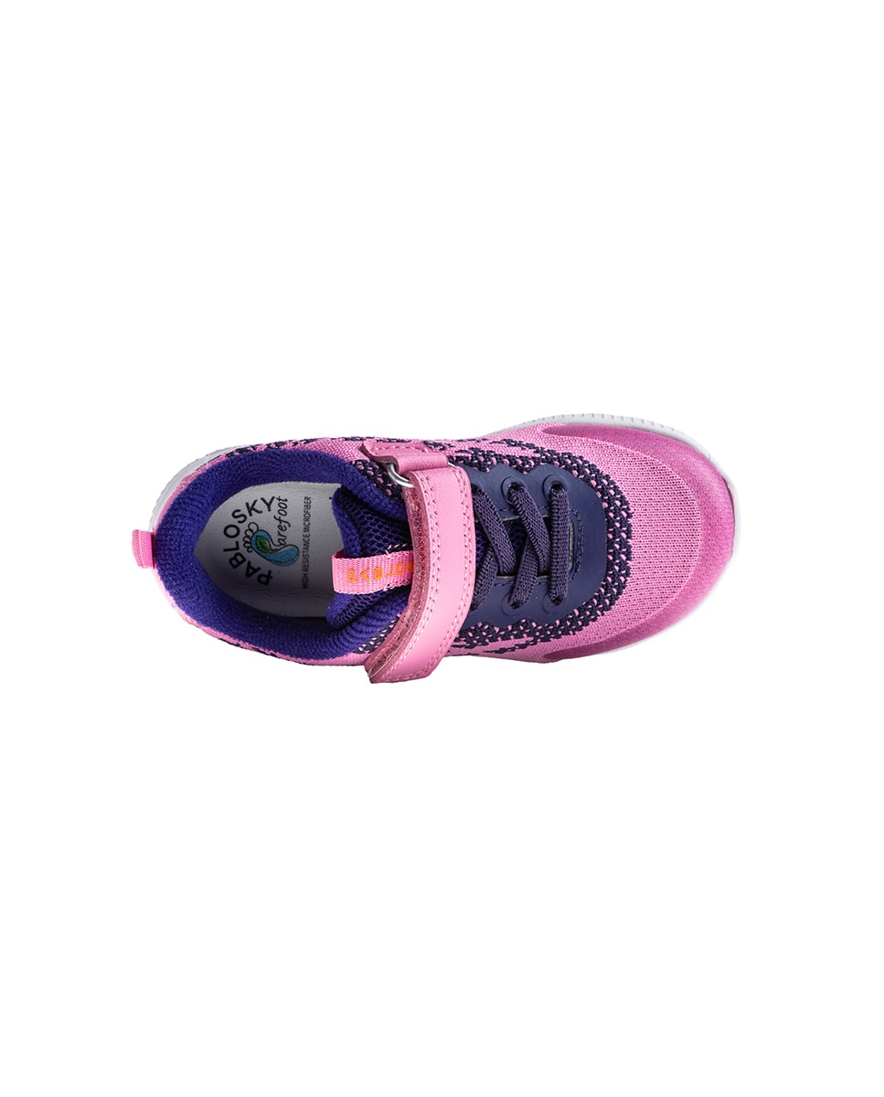 Sapatilhas Desportivas de Pele e Têxtil Técnico com Velcro Infantil Pablosky Rosa / azul marinho-5