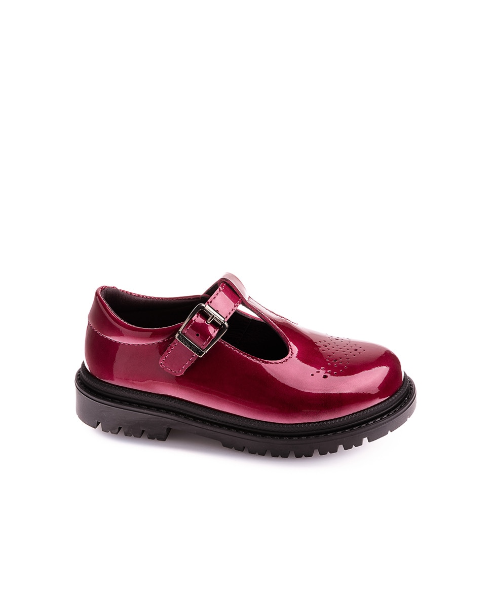 Sapatos de Presilha Infantil de Pele com Fivela Bordeaux-1