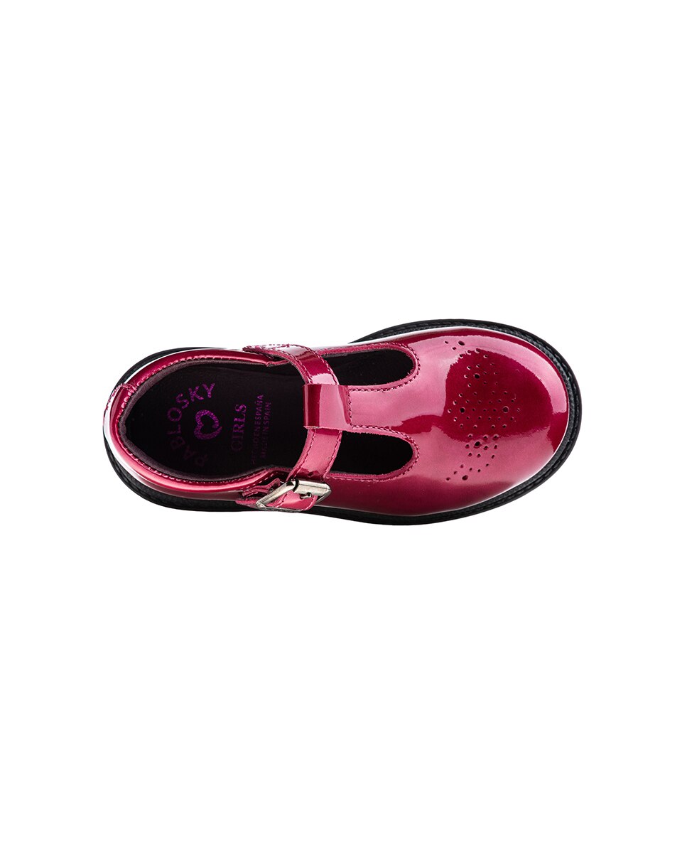 Sapatos de Presilha Infantil de Pele com Fivela Pablosky Bordeaux-4