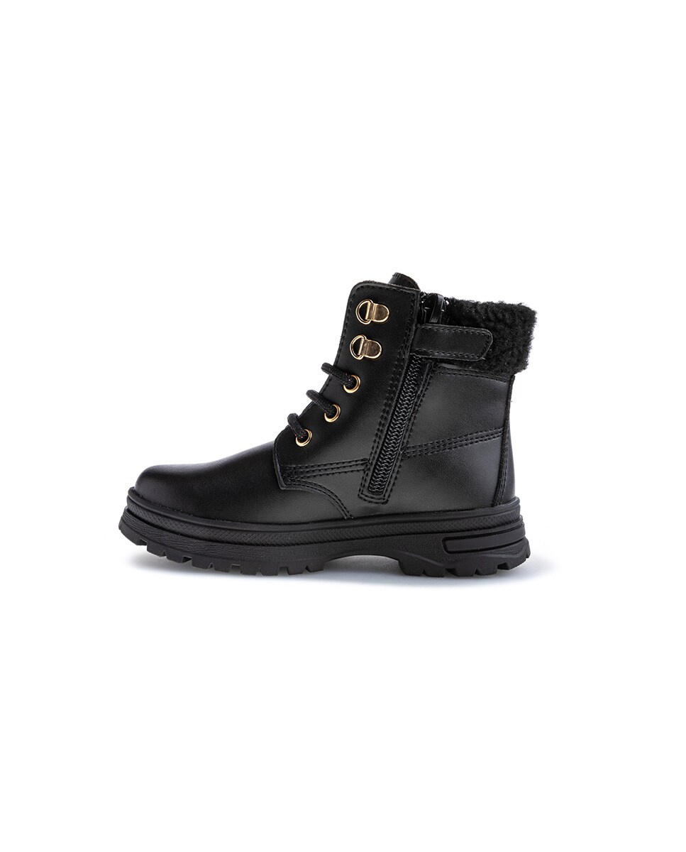 Botas Infantil de Leader-tech com Atacadores e Fecho Zip Preto-5
