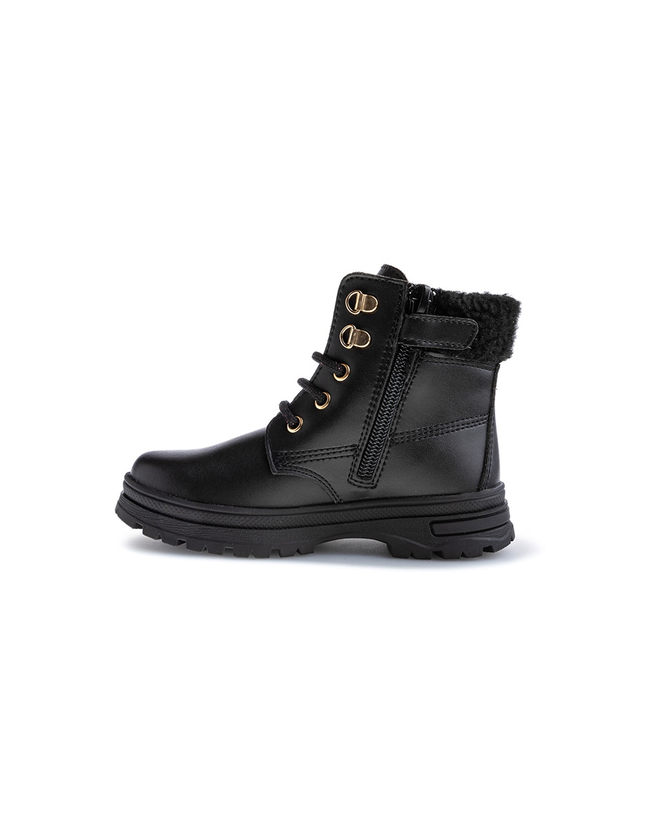 Botas Infantil de Leader-tech com Atacadores e Fecho Zip Preto-5
