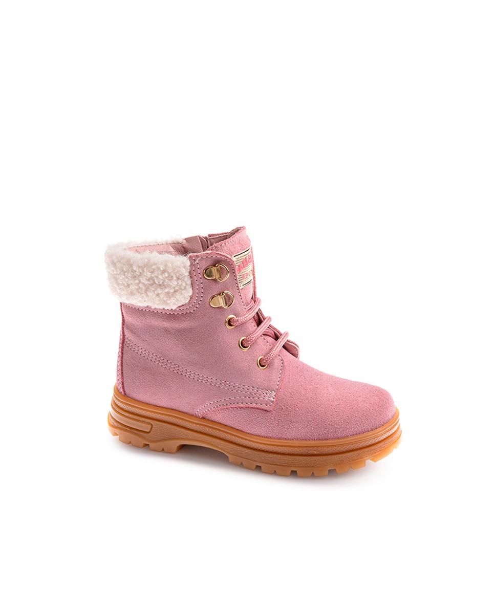 Botas Infantil de Pele com Atacadores e Fecho Zip Pablosky Rosa-1