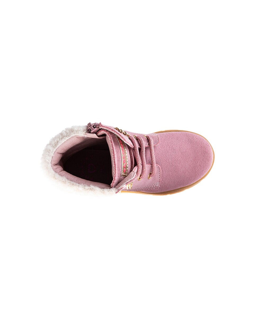 Botas Infantil de Pele com Atacadores e Fecho Zip Pablosky Rosa-4