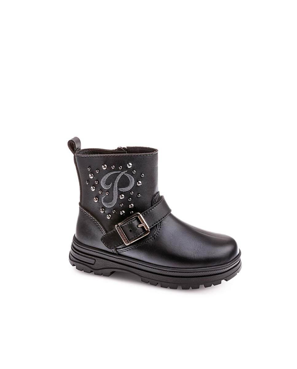 Botins Pablosky de Pele com Fecho Zip Preto-1