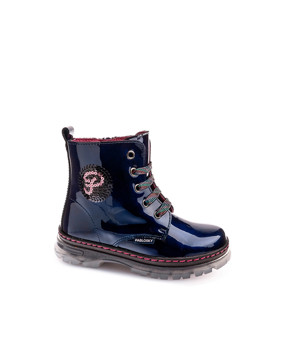Botas Infantil de Pele com Atacadores e Fecho Zip Pablosky Azul-1