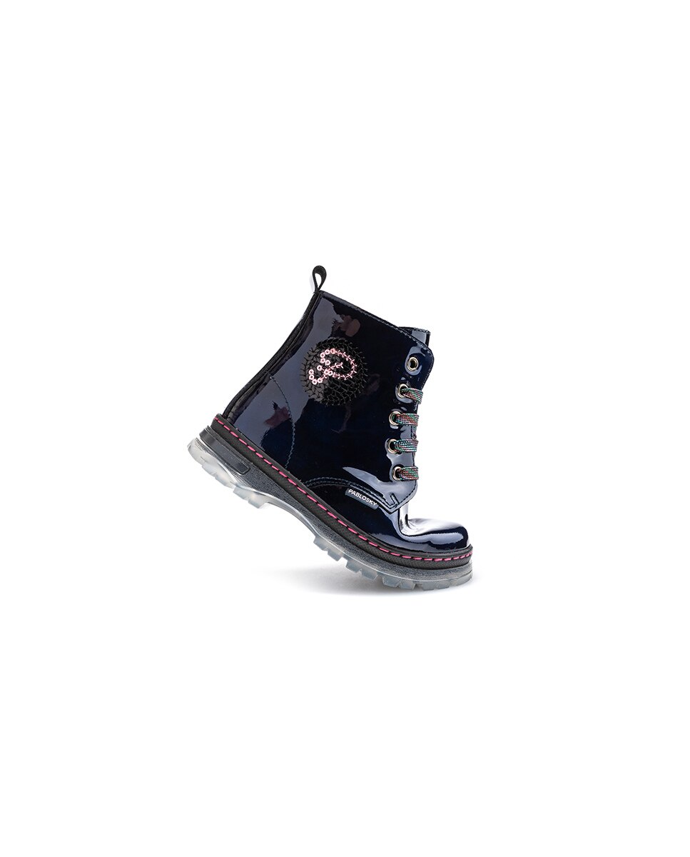 Botas Infantil de Pele com Atacadores e Fecho Zip Pablosky Azul-2