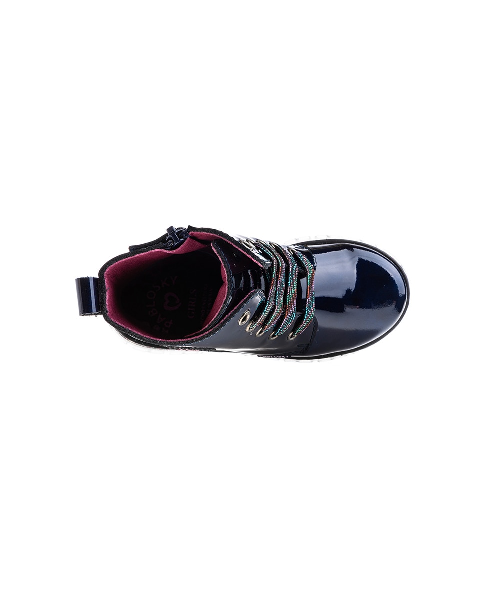 Botas Infantil de Pele com Atacadores e Fecho Zip Pablosky Azul-4