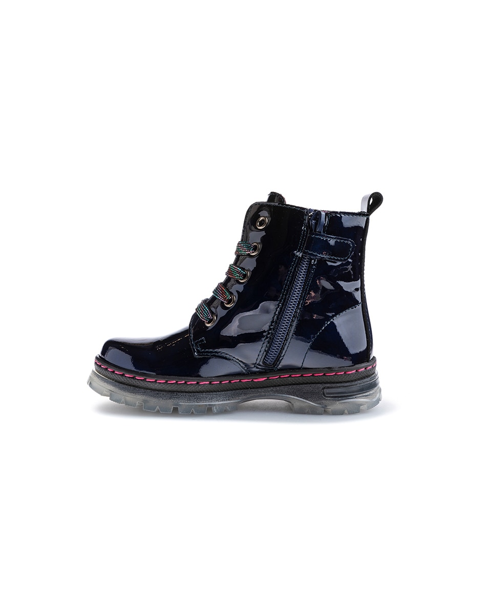 Botas Infantil de Pele com Atacadores e Fecho Zip Pablosky Azul-5