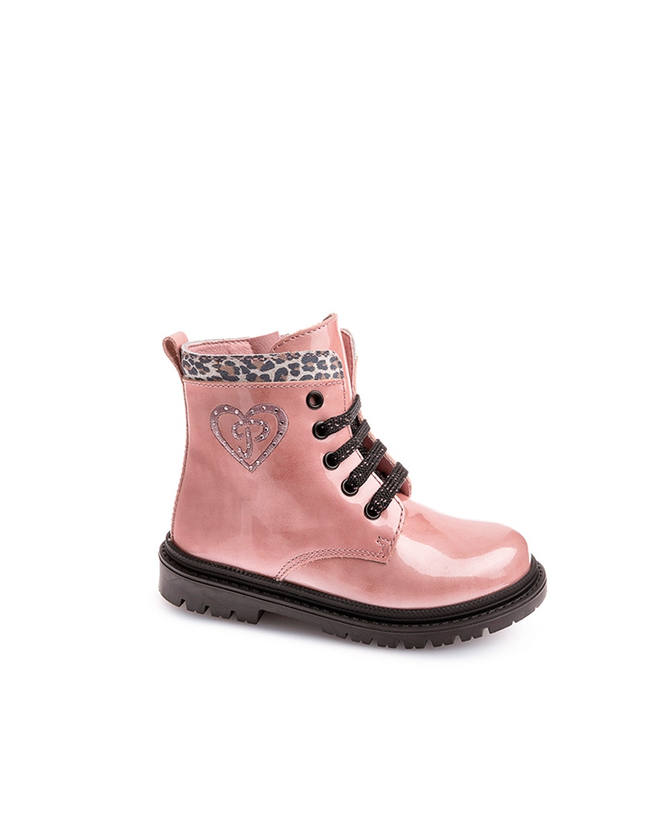 Botas Infantil de Pele com Atacadores e Fecho Zip Pablosky Rosa-1