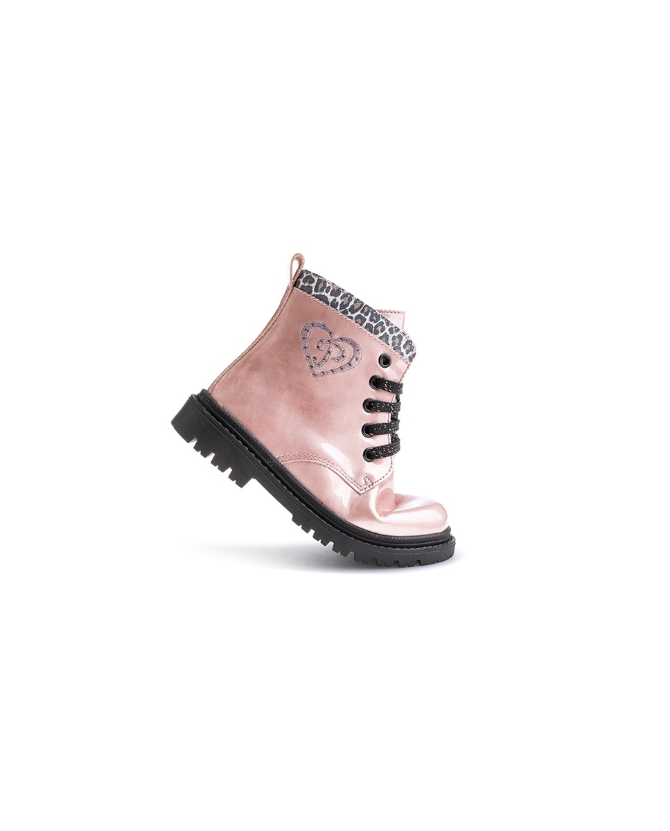 Botas Infantil de Pele com Atacadores e Fecho Zip Pablosky Rosa-2