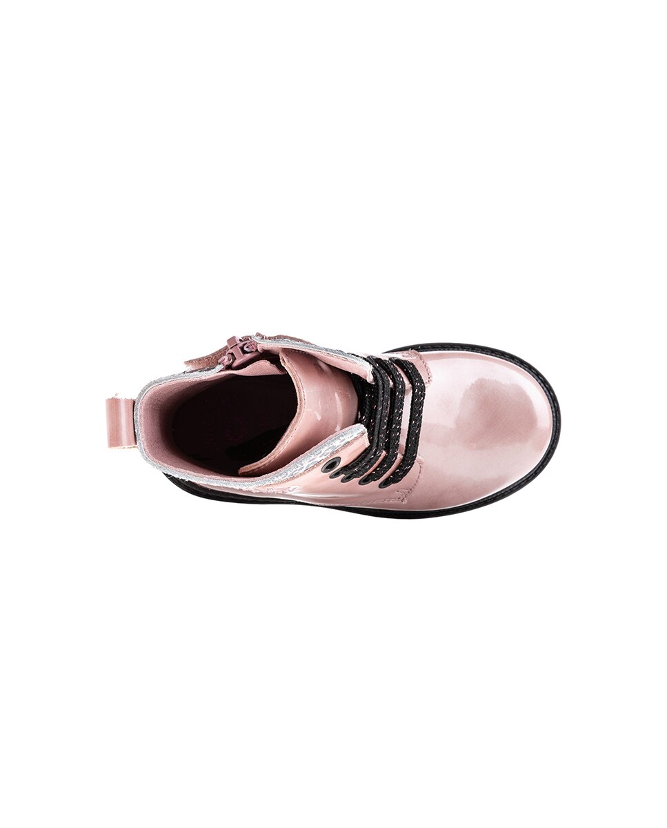 Botas Infantil de Pele com Atacadores e Fecho Zip Pablosky Rosa-4