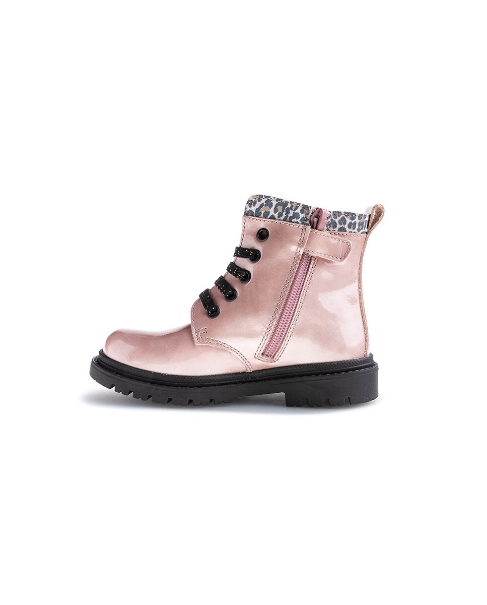 Botas Infantil de Pele com Atacadores e Fecho Zip Pablosky Rosa-5