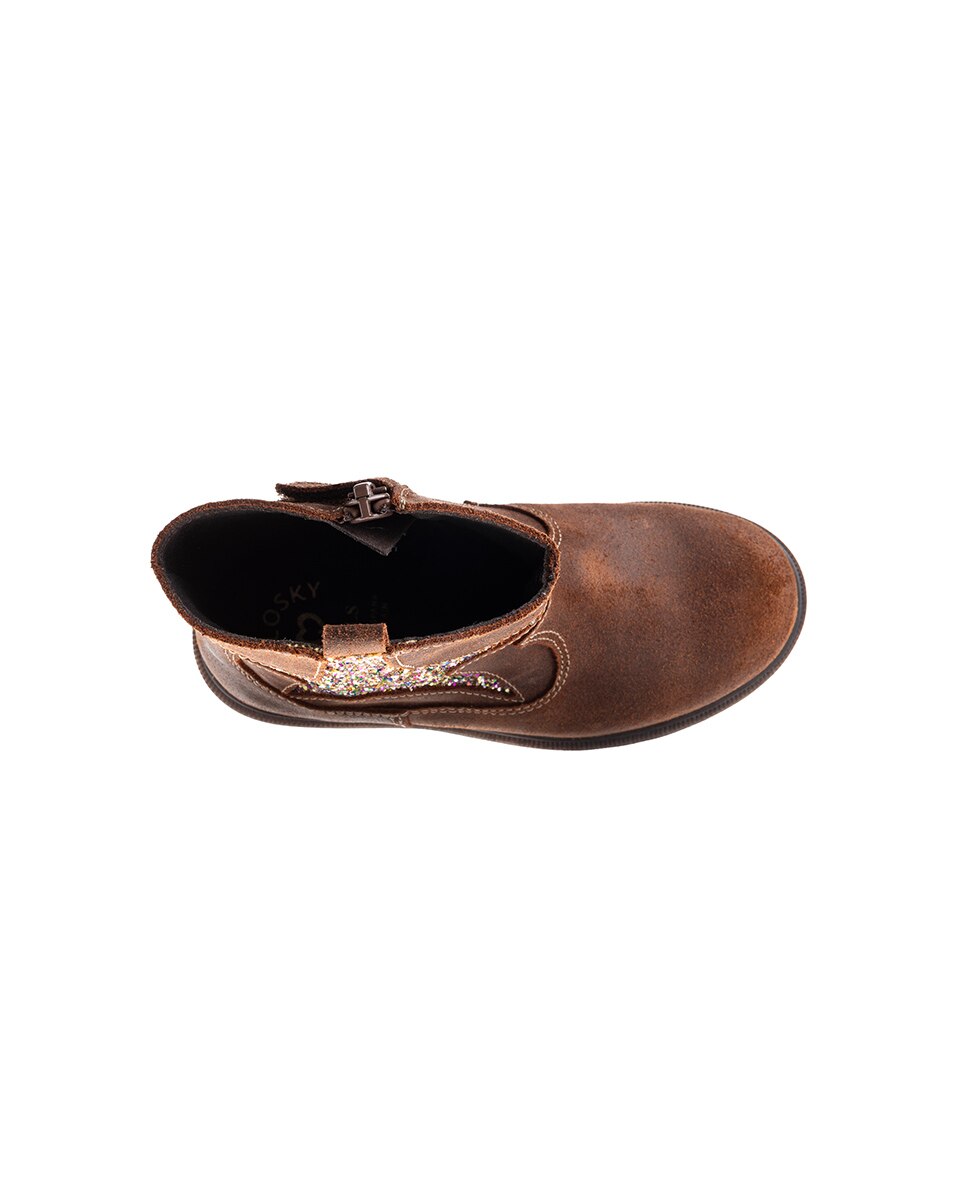 Botas Infantil de Pele com Fecho Zip Pablosky Castanho-4