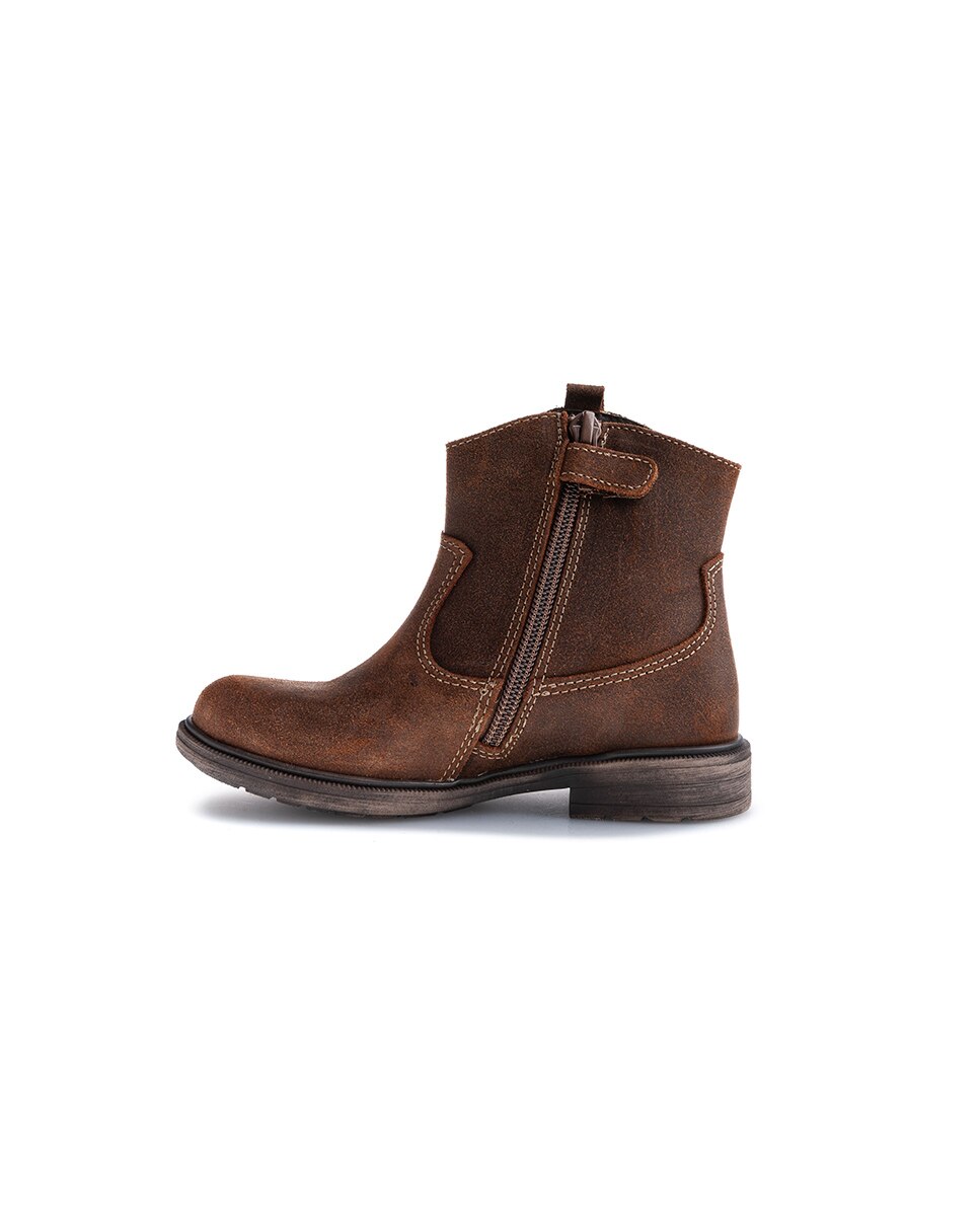 Botas Infantil de Pele com Fecho Zip Pablosky Castanho-5