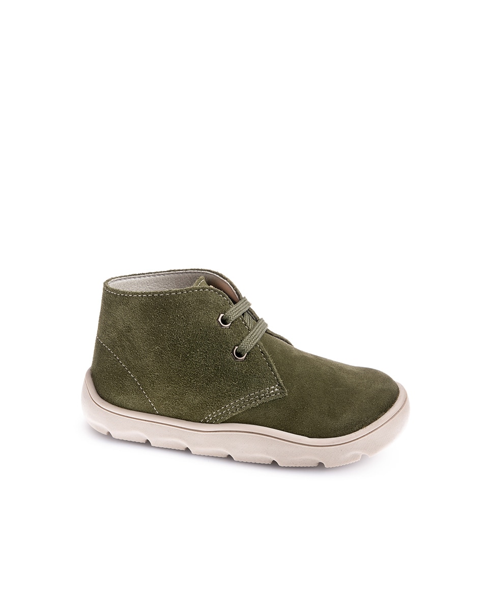 Botas Infantil de Pele com Cordões Verde Azeitona-1