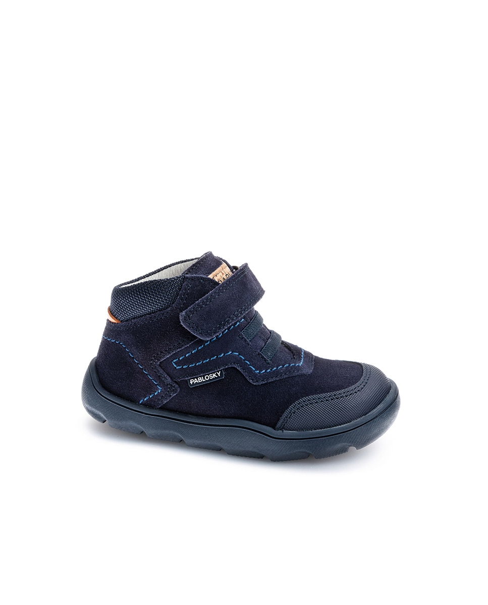 Botas Infantil de Pele com Velcro Azul-marinho-1