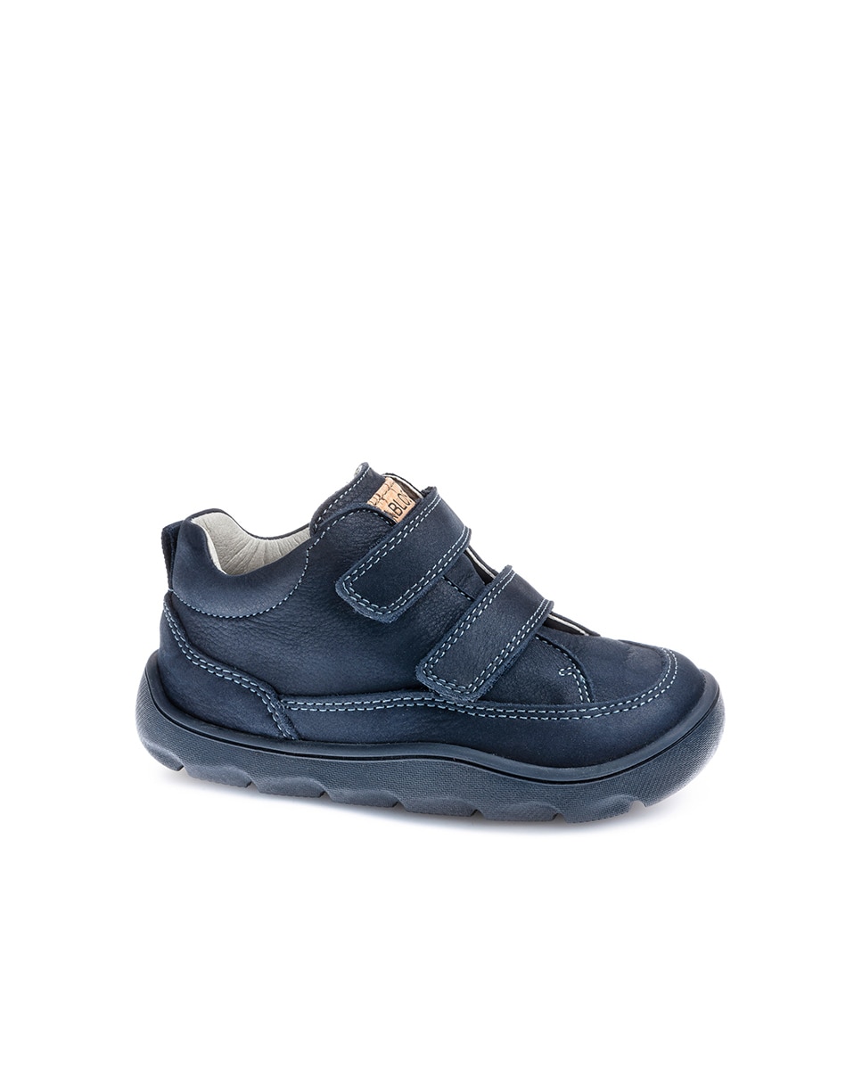 Botas Infantil de Pele com Velcro Azul-escuro-1