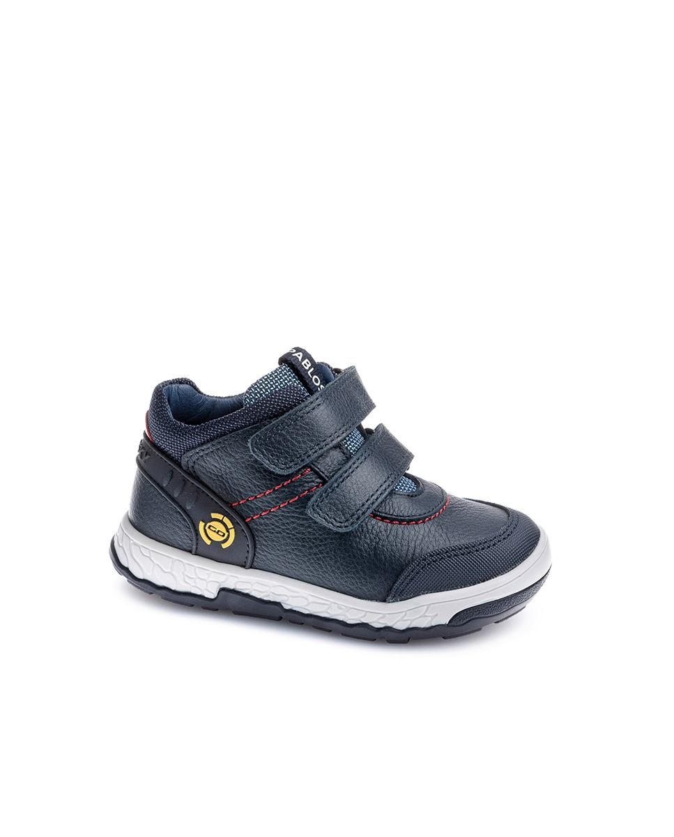 Botas Infantil de Pele e Têxtil Técnico com Velcro Pablosky Azul-escuro-1