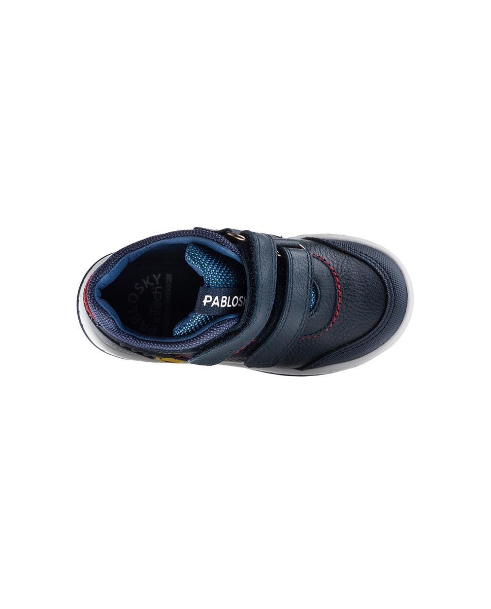 Botas Infantil de Pele e Têxtil Técnico com Velcro Pablosky Azul-escuro-4