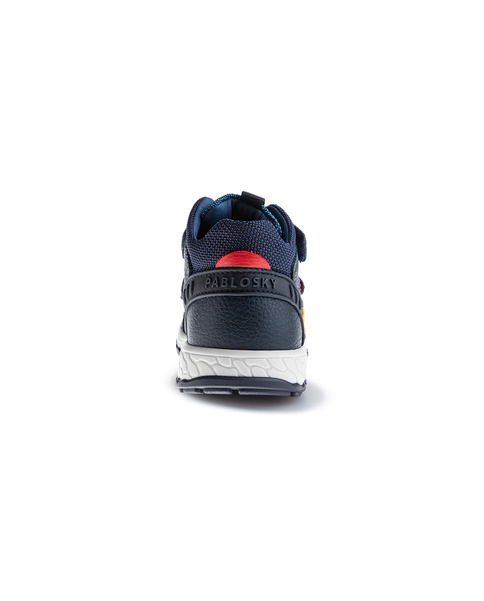 Botas Infantil de Pele e Têxtil Técnico com Velcro Pablosky Azul-escuro-5