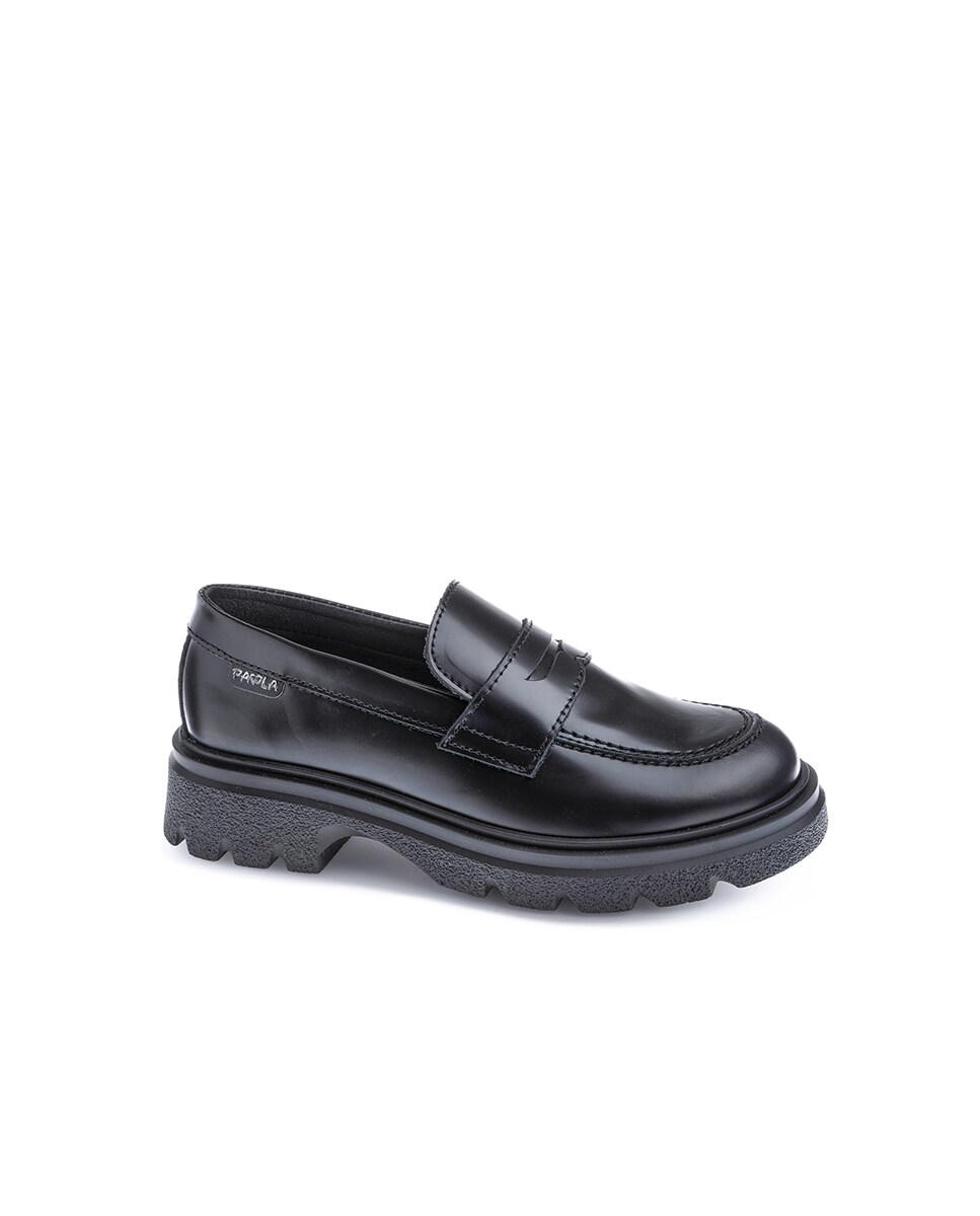 Mocassins em Pele para Uniforme Escolar Preto-1