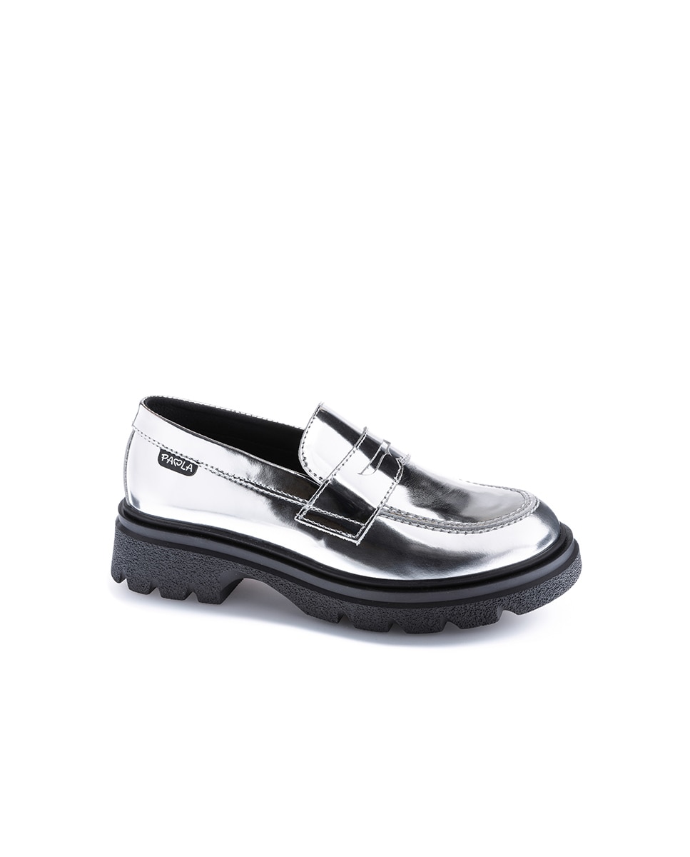 Mocassins Paola de Pele Prata-1