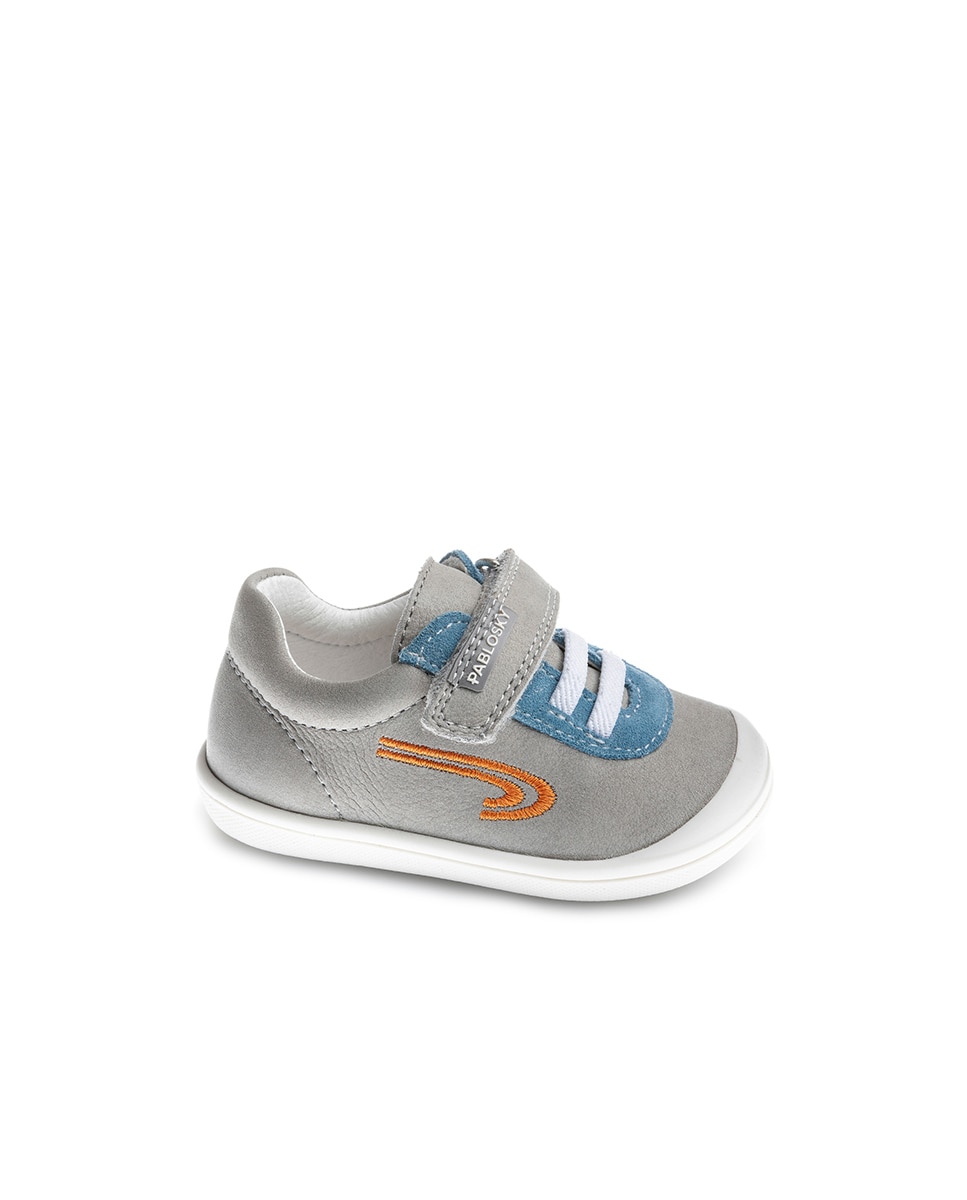 Sapatilhas Desportivas para Bebé de Pele com Velcro Pablosky Cinzento-1