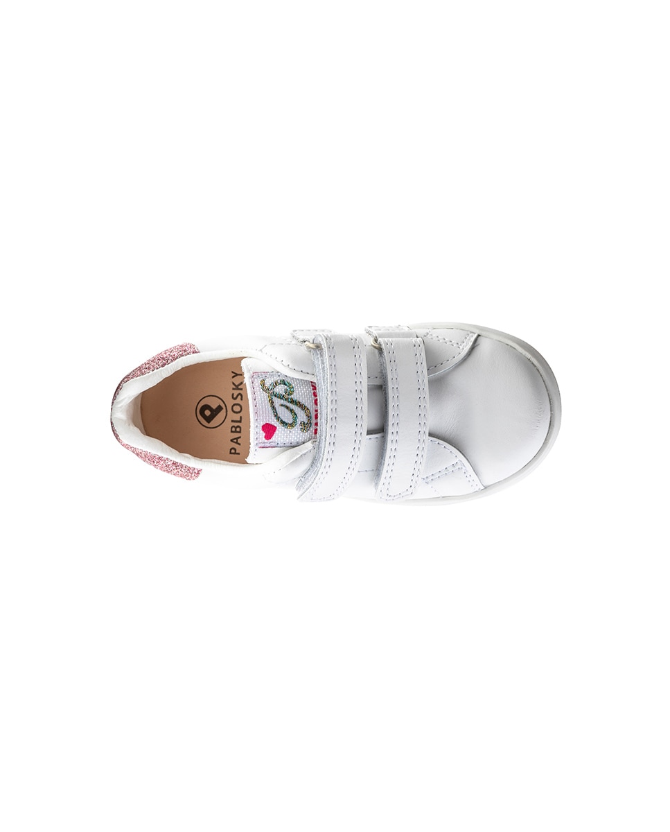 Sapatilhas Infantil Pablosky de Pele com Velcro Rosa-4