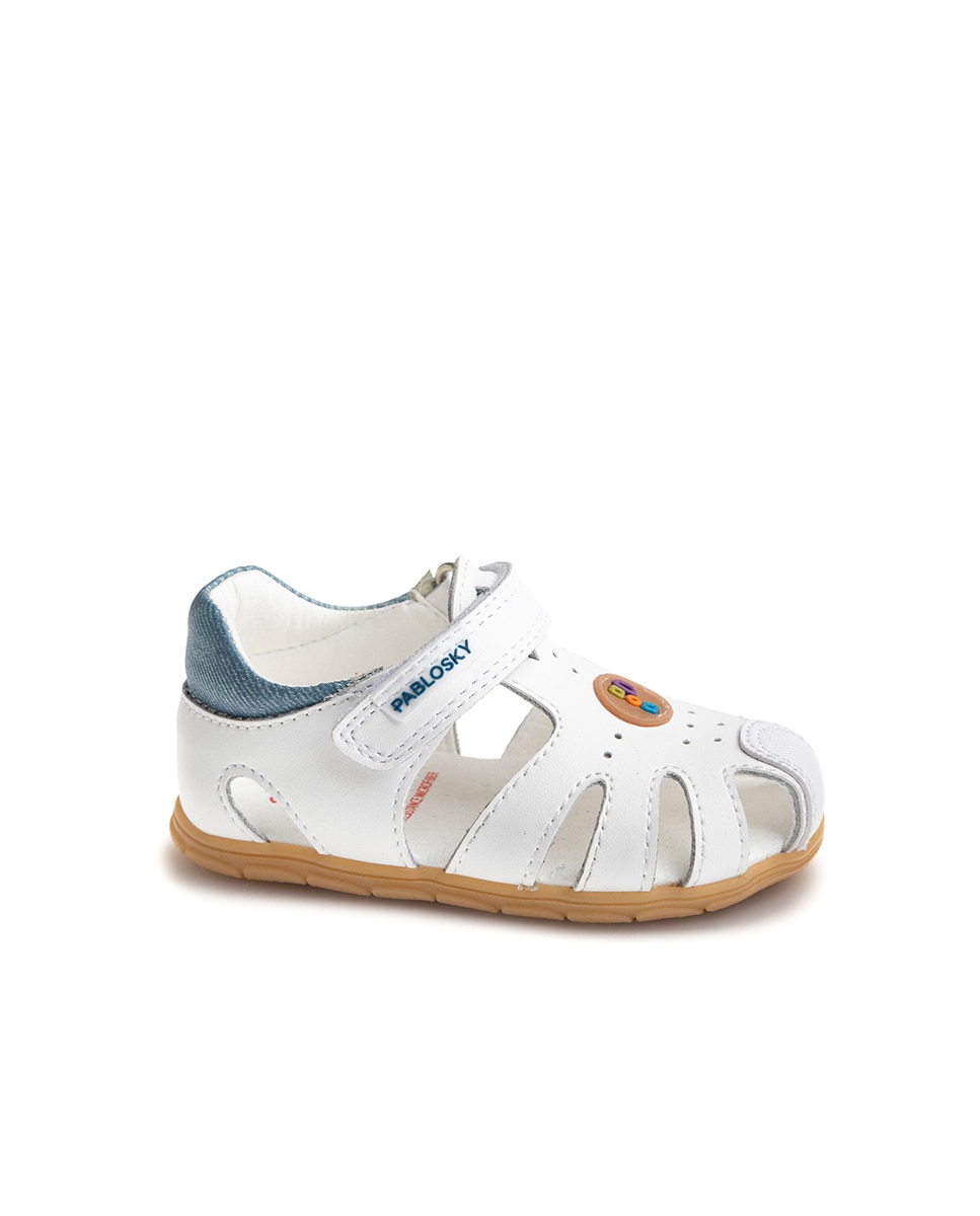 Sandálias para Bebé de Pele com Velcro Branco-1