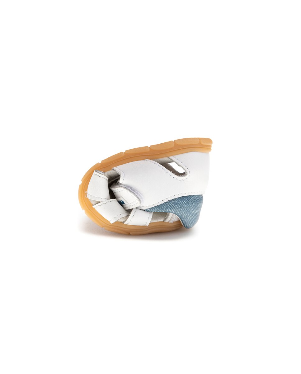 Sandálias para Bebé de Pele com Velcro Branco-2