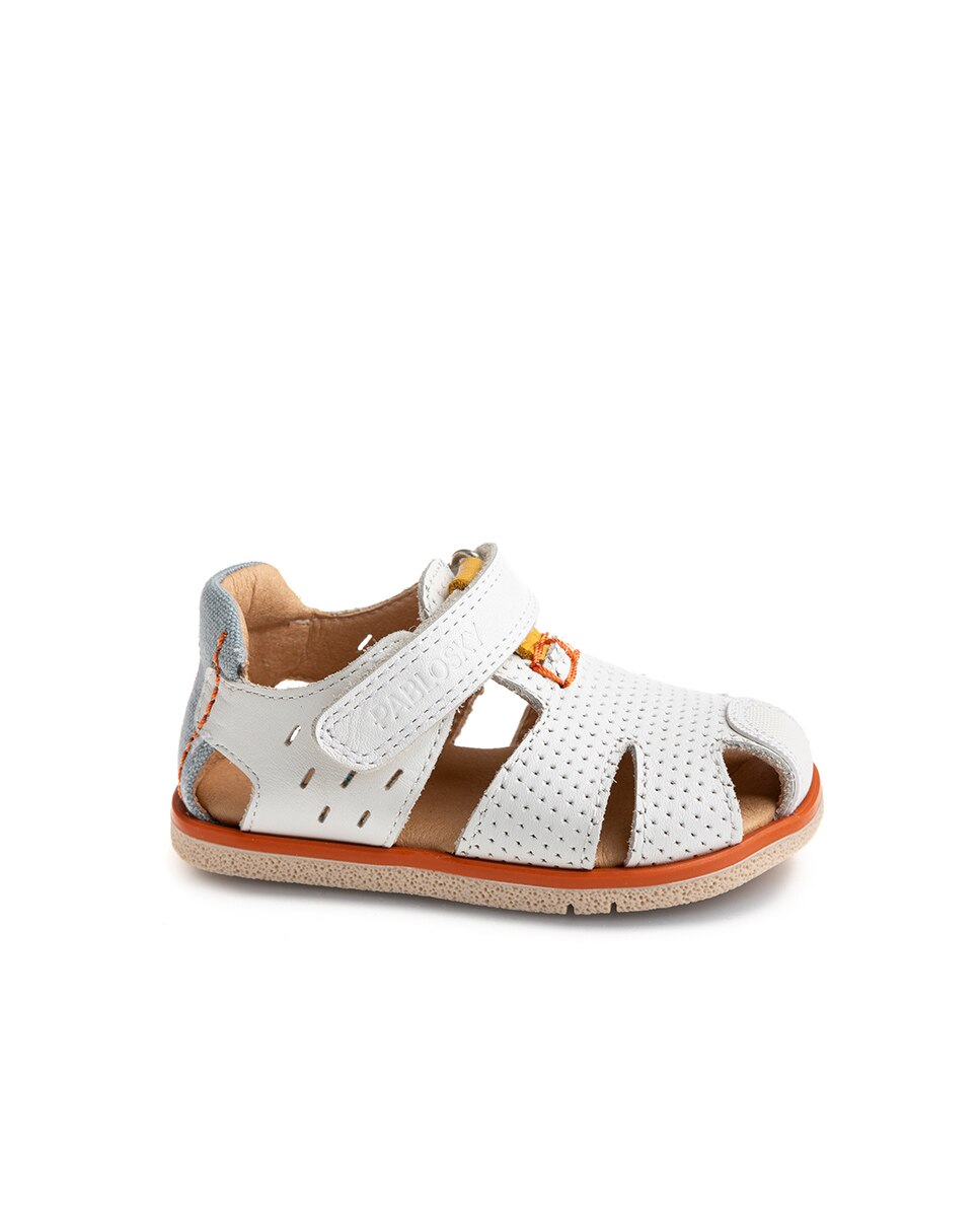 Sandálias para Bebé de Pele com Velcro Branco-1