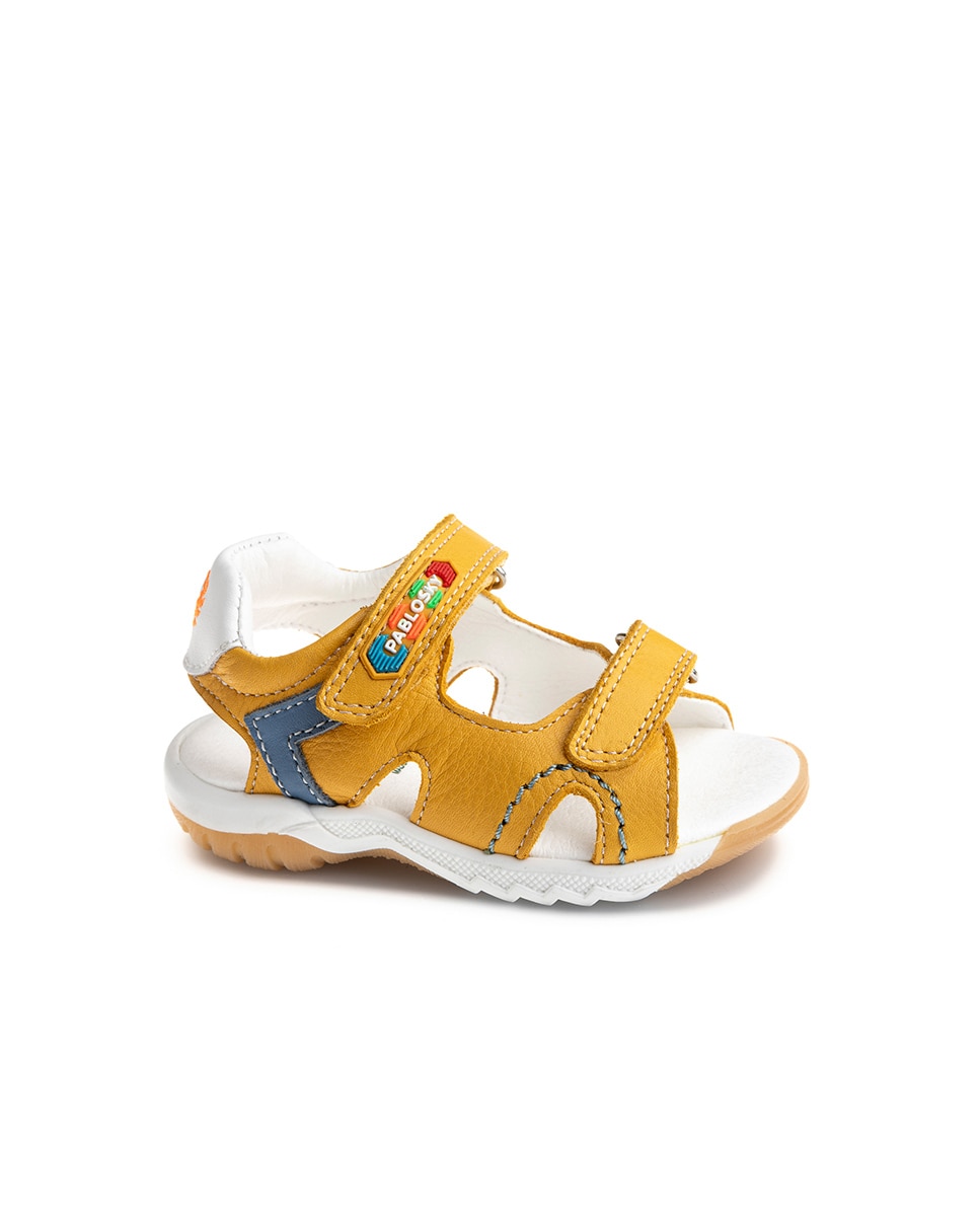 Sandálias para Bebé de Pele com Velcro Amarelo-1