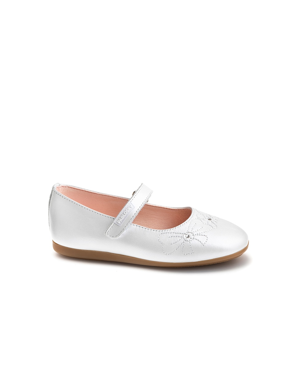 Sapatos Rasos Infantil de Pele com Velcro Pablosky Branco-1