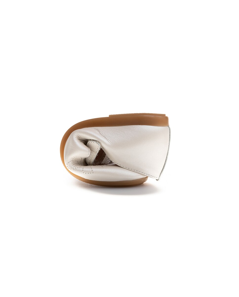 Sapatos Rasos Infantil de Pele com Velcro Branco-2